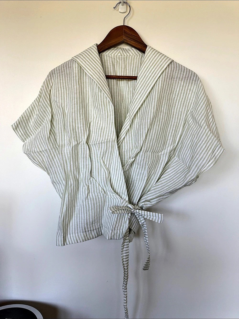 Striped Wrap Top in Green & White Like New